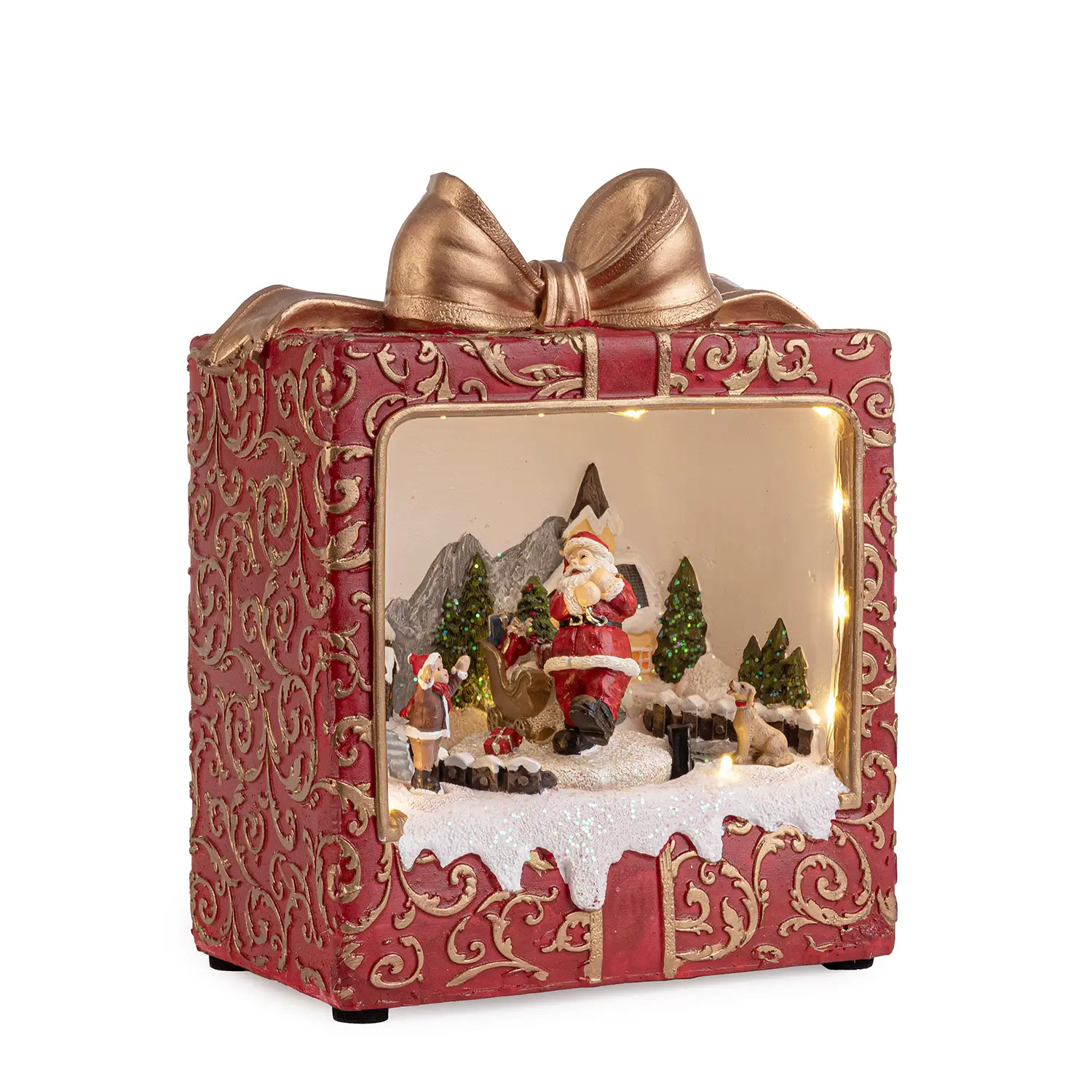Decorazione Natalizia Pacco Regalo Holly Babbo Natale con LED e Movimento - addobbi casa