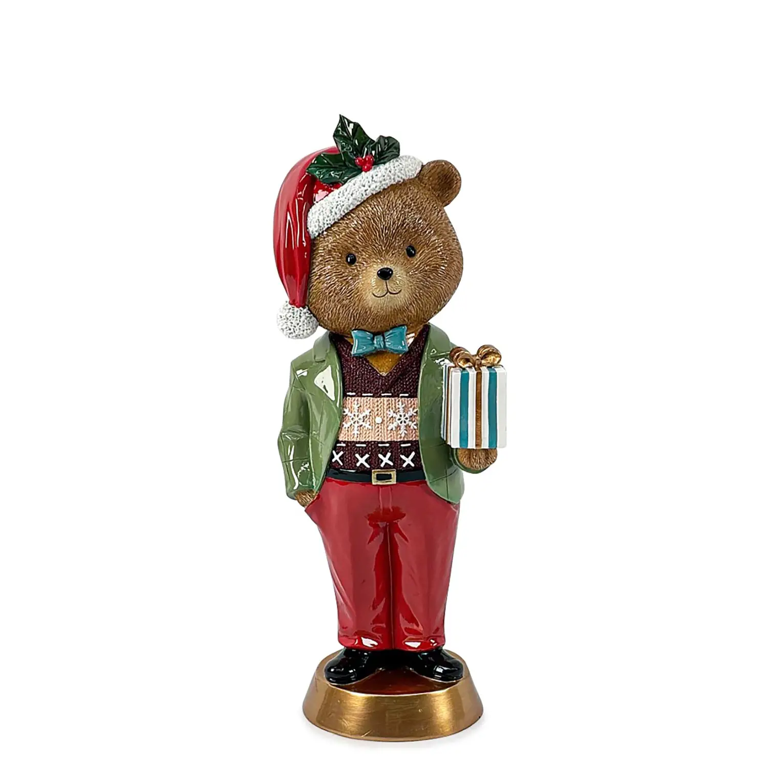 Orso Natalizio Eldred con Regalo 47,5 cm Decorazione in Resina - addobbi casa