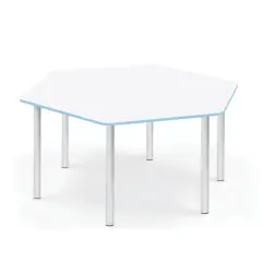 Tavolo Esagonale Con Bordo Celeste H 40-58 Cm. Per Ambienti Scolastici Innovativi