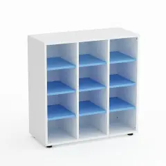 Mobile Scuola Kubò Bianco – 12 Caselle con Ripiani Blu Orizzonte H 90 cm | Conforme CAM