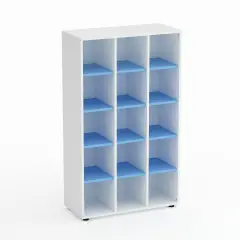 Mobile Scuola Kubò Bianco – 15 Caselle con Ripiani Blu Orizzonte H 150 cm | Conforme CAM