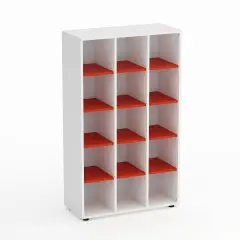 Mobile Scuola Kubò Bianco – 15 Caselle con Ripiani Rossi H 150 cm | Conforme CAM