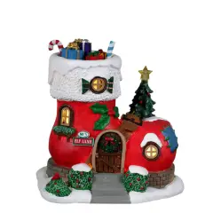 Lemax No. 3 Elf Lane 24017 – Casa a Forma di Calza Natalizia Luminosa Santa’s Wonderland