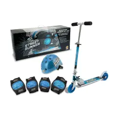 Set Monopattino Blu con Casco e Protezioni Max 50Kg Ruote Pu 120Mm Abec 5 Taglia M - Teosport