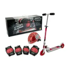 Set Monopattino Rosso con Casco e Protezioni Max 50Kg Ruote Pu 120Mm Abec 5 Taglia M - Teosport
