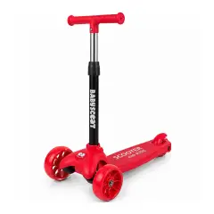 Monopattino 3 Ruote Regolabile e Pieghevole BabyScoot con Ruote LED, Rosso