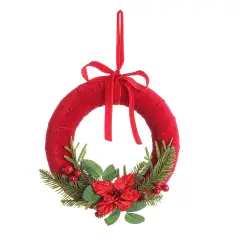 Corona Natalizia Ingrid Rossa con Pigne Bacche e Fiore Decorativo